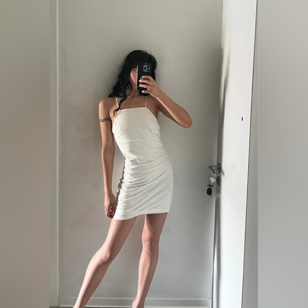 Bershka White Mini Dress with Spaghetti Straps